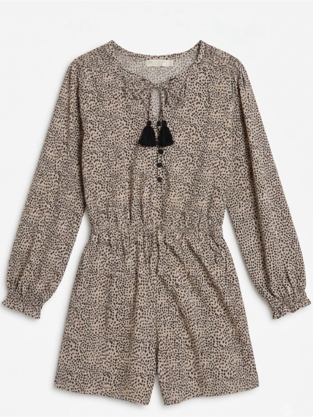Anthropologie BEACHGOLD Chelsea Spotted Romper Medium Animal Print Tassel⁠